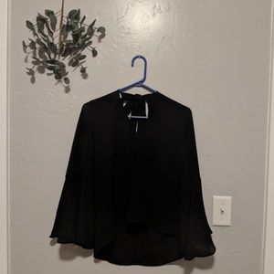 Plus size black bell sleeve blouse